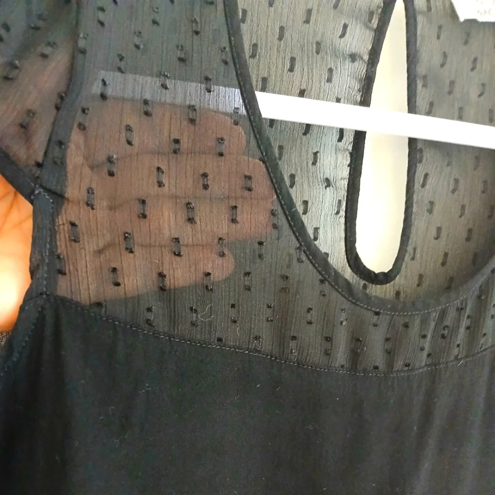 MOLLY BRACKEN Black Swiss Dot Sheer & Jersy  Women's Top Cap slv   Sz S - Picture 4 of 16